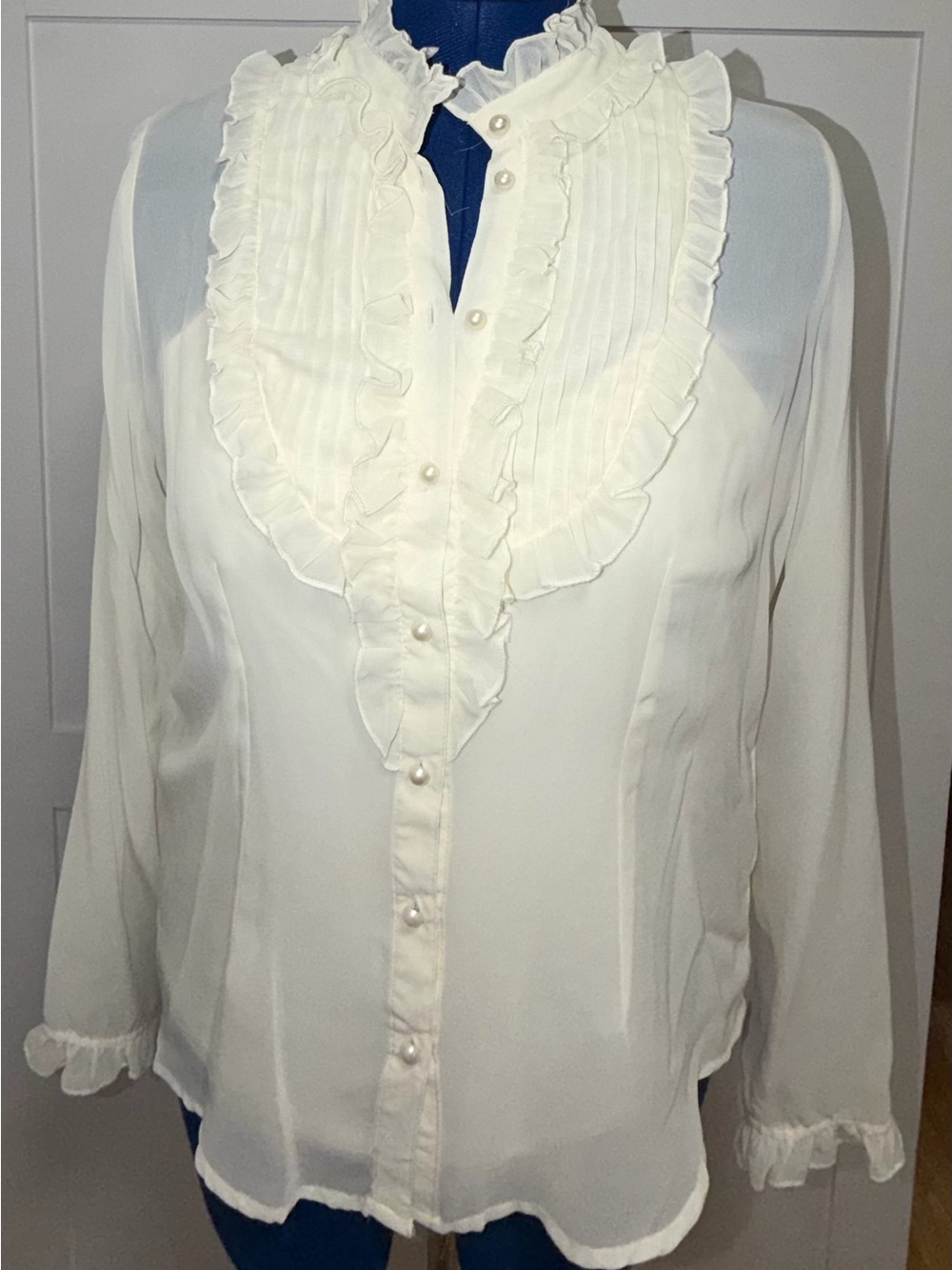 Women's Ivory Ruffle Front Blouse